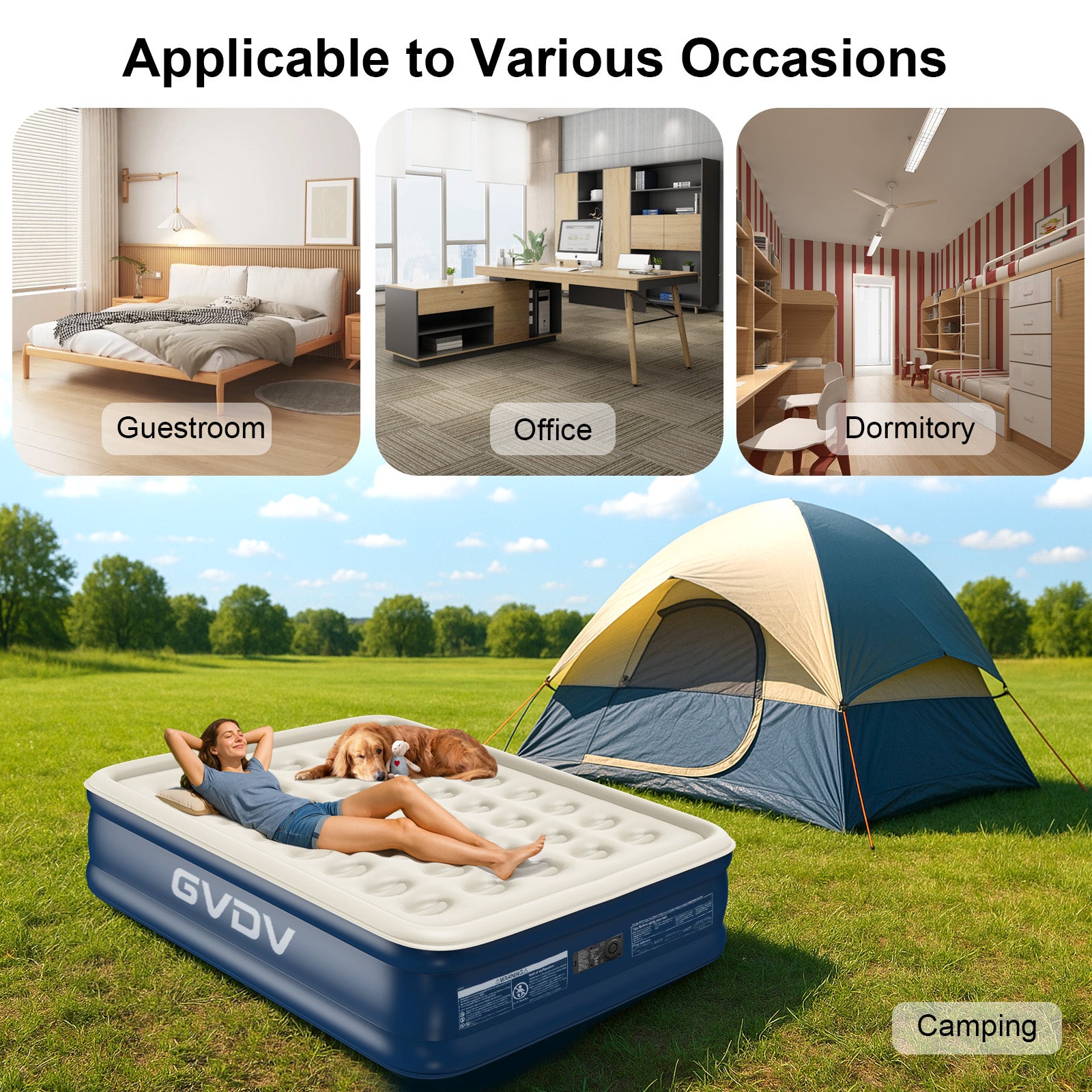 GVDV 18" Queen Air Mattress with Built-in Pump, Raised Inflatable Air Bed for Guests & Home, Comfortable Blow-up Mattress, Upgraded 4-Chamber Design, Supports up to 660 lbs