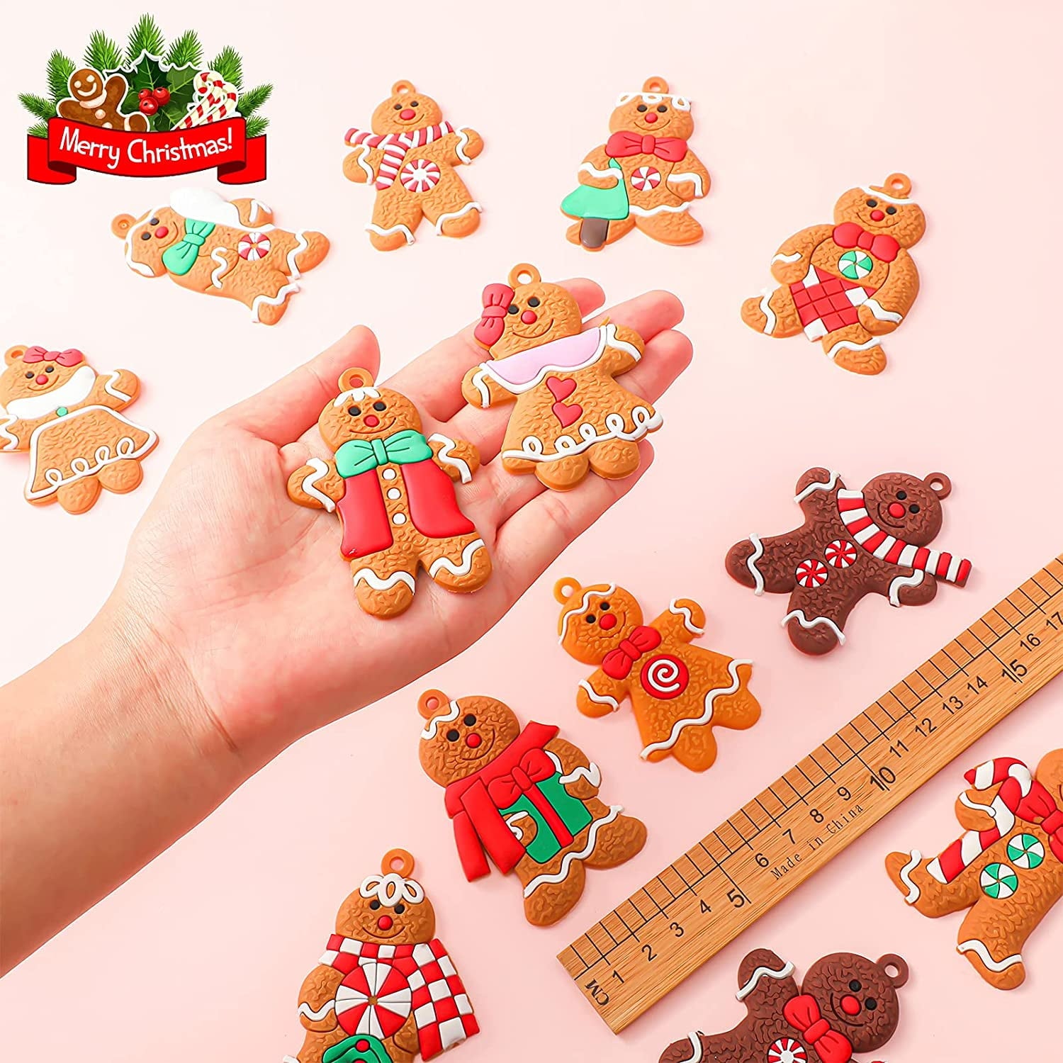 HadinEEon 12pcs Gingerbread Man Ornaments for Christmas Tree, Plastic Gingerbread Figurines Hanging Decorations, 3inch