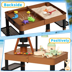 Outdoor Camping Play Table Set, Beach Toys Activity Sensory Play Table Storage, Camping Backyard Beach Water Play Toys for Toddlers Boy & Girl Gifts