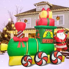 8ft Giant Christmas Inflatable Santa Driving Train Outdoor Decorations- Blow up Train with Santa Claus Built-in LED Lights Outside Waterproof Xmas Decor for Party Yard Garden Lawn Patio