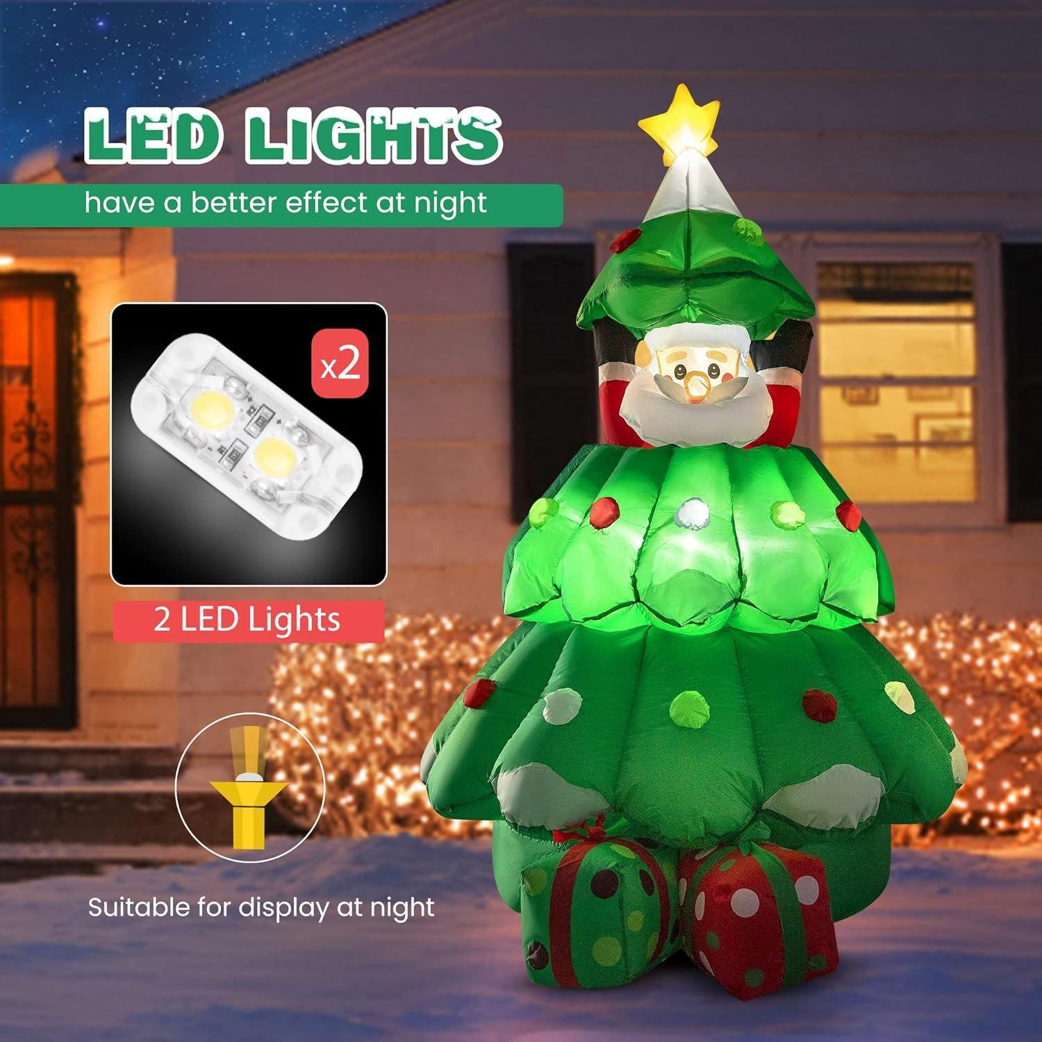 6 ft Inflatable LED Lighted Christmas Tree with Pop up Santa Blow up Outdoor Yard Decoration