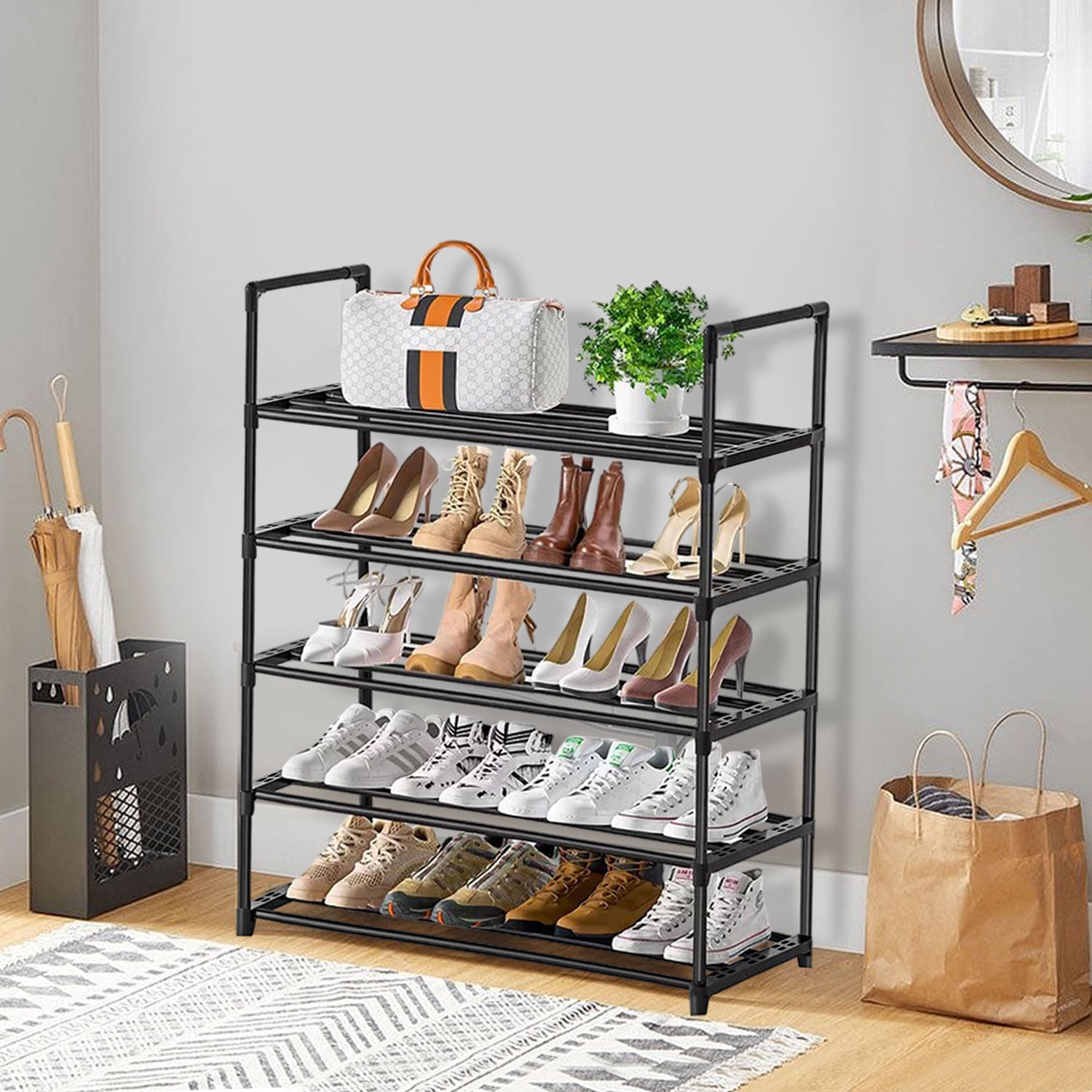 5 Tiers Shoe Rack Tall Shoe Organizer Shoe Storage Vertical Shoe Shelf Large Shoe Rack Organizer Stackable Shoe Racks for Entryway, Closet, Garage, Bedroom,Cloakroom