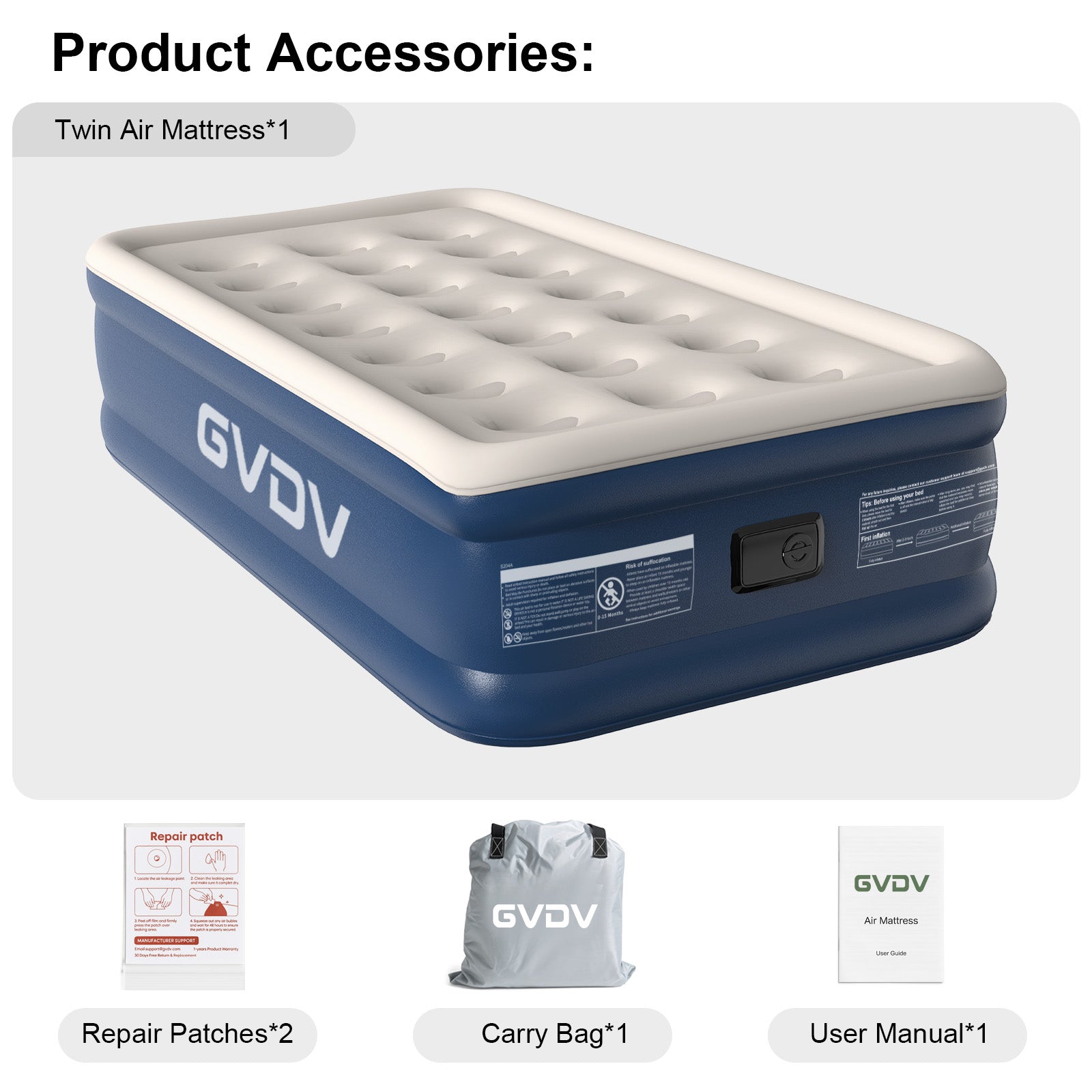 GVDV 18" Twin Air Mattress with Built-in Pump, Raised Inflatable Air Bed for Guests & Home, Comfortable Blow-up Mattress, Upgraded 4-Chamber Design, Supports up to 560 lbs