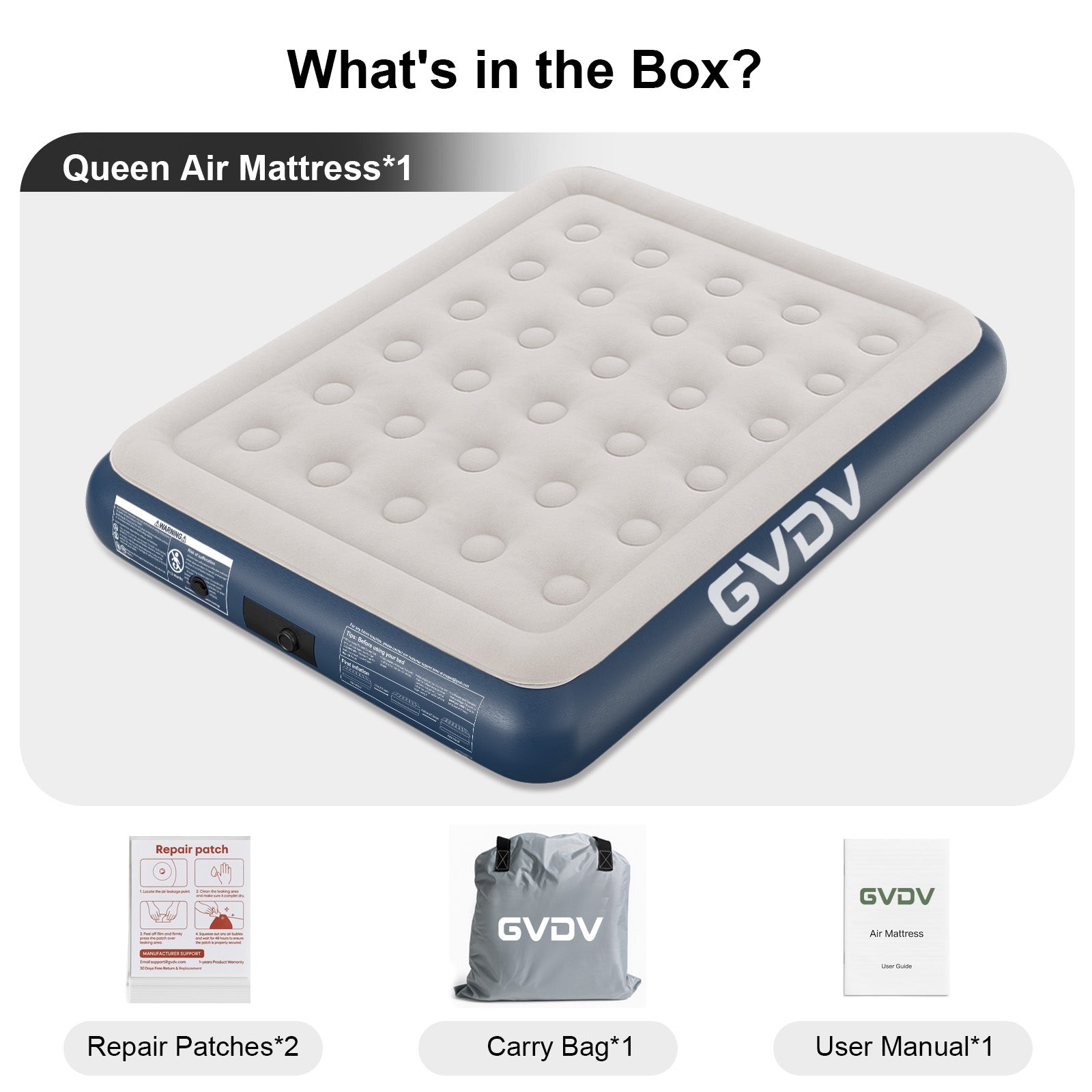 GVDV 13" Queen Air Mattress with Built-in Pump, Raised Inflatable Bed for Home & Guests, Quiet Surface Blow-up Mattress, Portable Air Bed, Colchón Inflable, Supports up to 660 lbs