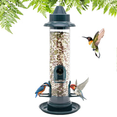 Bird Feeder, HadinEEon Tube Wild Bird Seed Feeder, Squirrel Proof Outdoor Hanging Bird Feeders with 4 Feeding Ports, Weatherproof, ABS Plastics, 15 inches