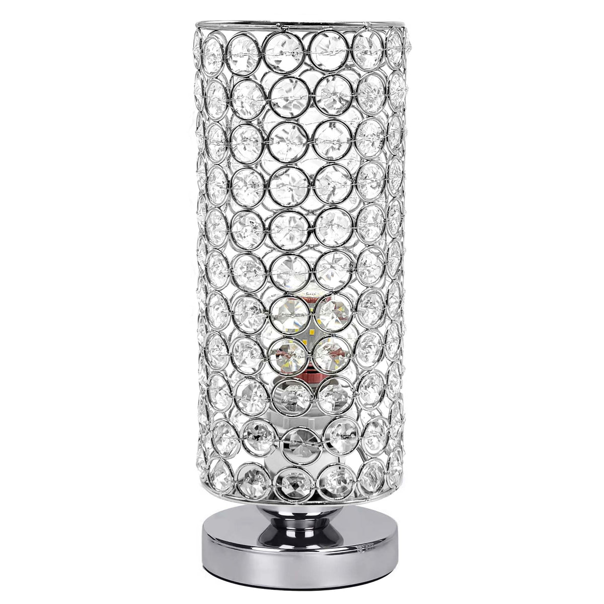 Crystal Table Lamp, HadinEEon Modern Nightstand Lamp with 3 Color Temperatures and Base, Silver