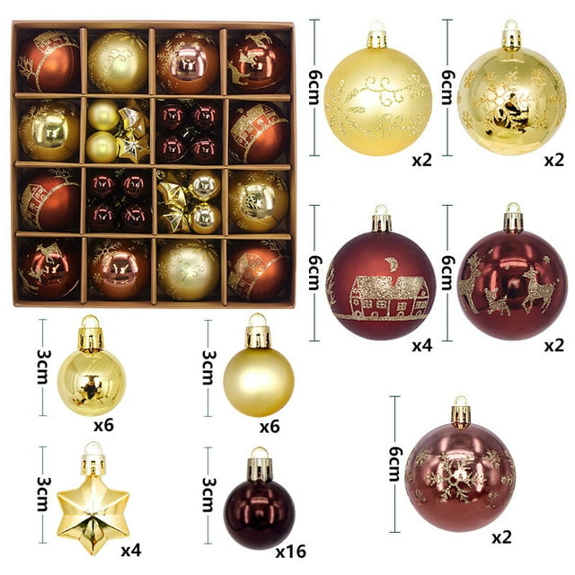 Hadineeon 44 Piece Christmas Ornament Set, Coffee Gold, Holiday Tree Decorations