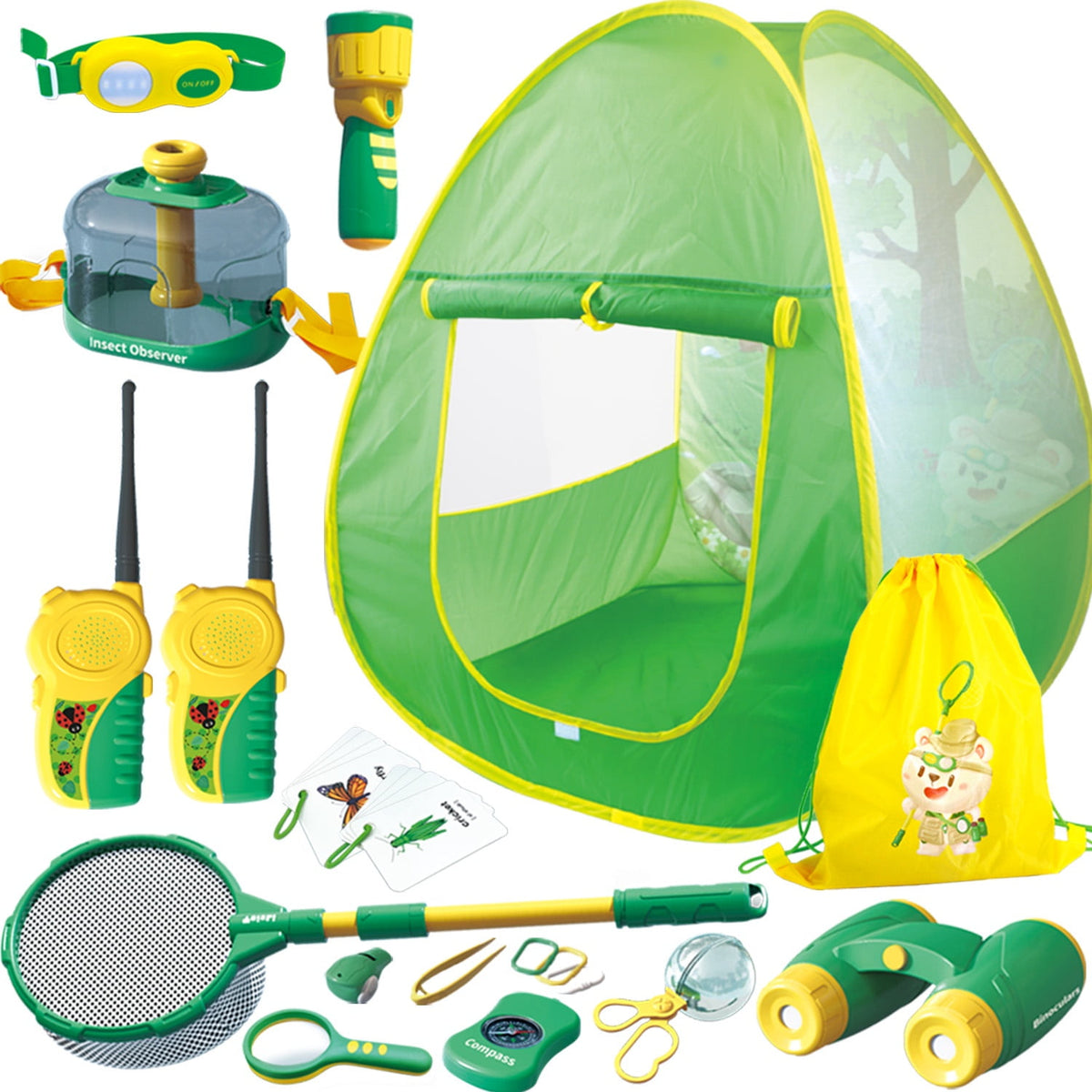 Kids Camping Set with Tent, Kids Explorer Kit with Walkie-Talkie, Bug Catcher Kit for Kids, Outdoor Toys Camping Tools Set for Boys Girls Age 3-12 Birthday Christmas Gift