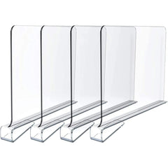 NBW Clear Acrylic Shelf Dividers, Closet Vertical Organizer for Kitchen Cabinets, Bookshelves, Pack of 4