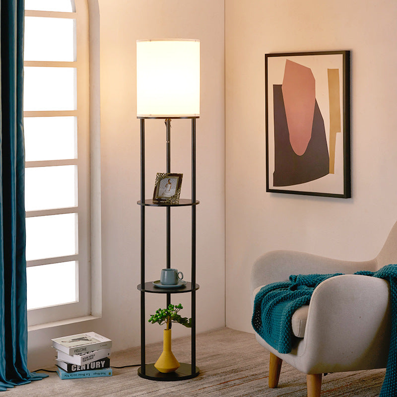 Floor Lamp with Shelves, 63" Round Standing Lamp with 3 Color Temperature Bulb, Corner Display Bookshelf Lamp, for Living Room Bedroom Office, Black