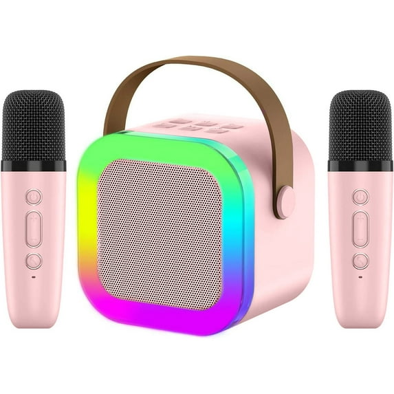 Seenda Mini Karaoke Machine for Kids, Colorful LED Portable Bluetooth Speaker with 2 Wireless Mics,4-12 Years Old Kids Christmas Birthday Gift