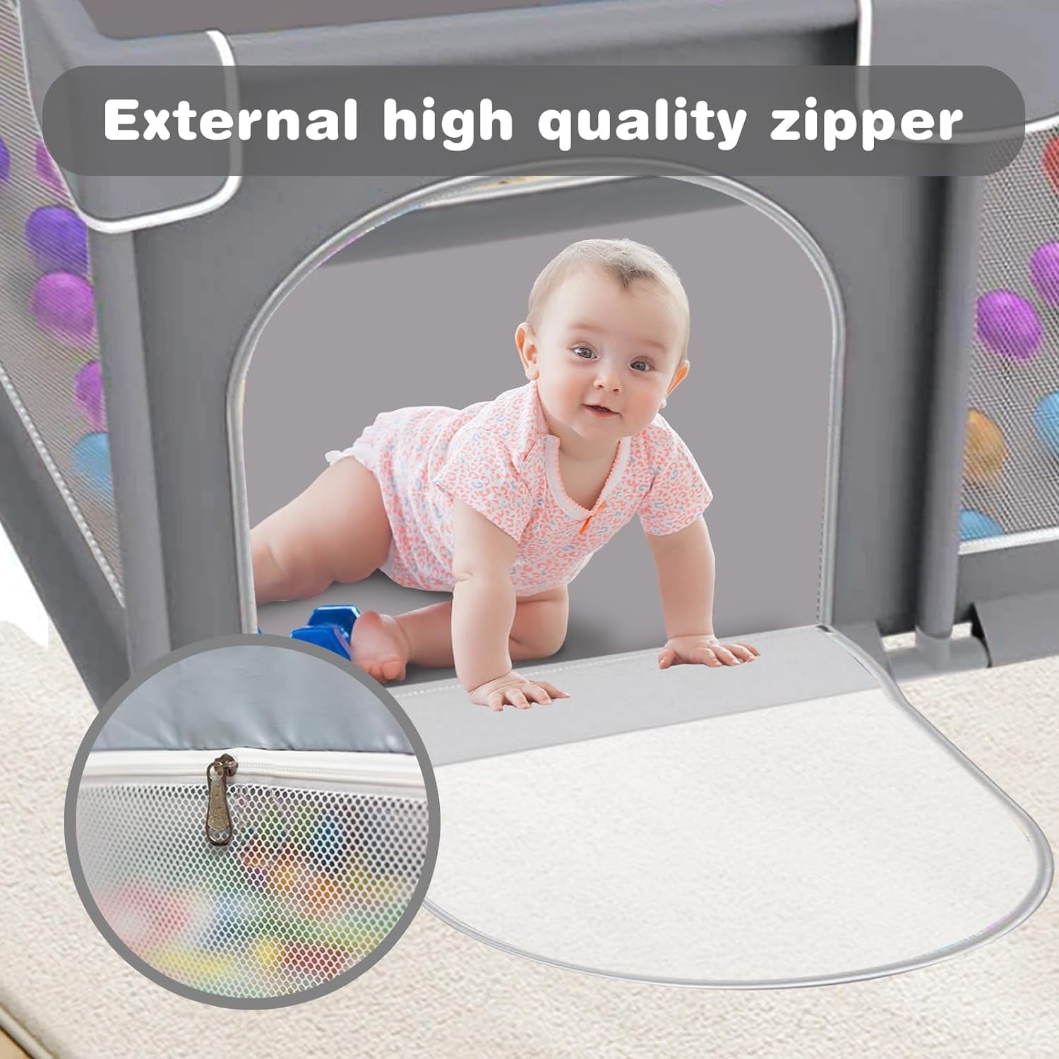 Kid Odyssey Baby Playpen, 50x50x27" Large Activity Center with Gate, Anti-Slip Base, Gray