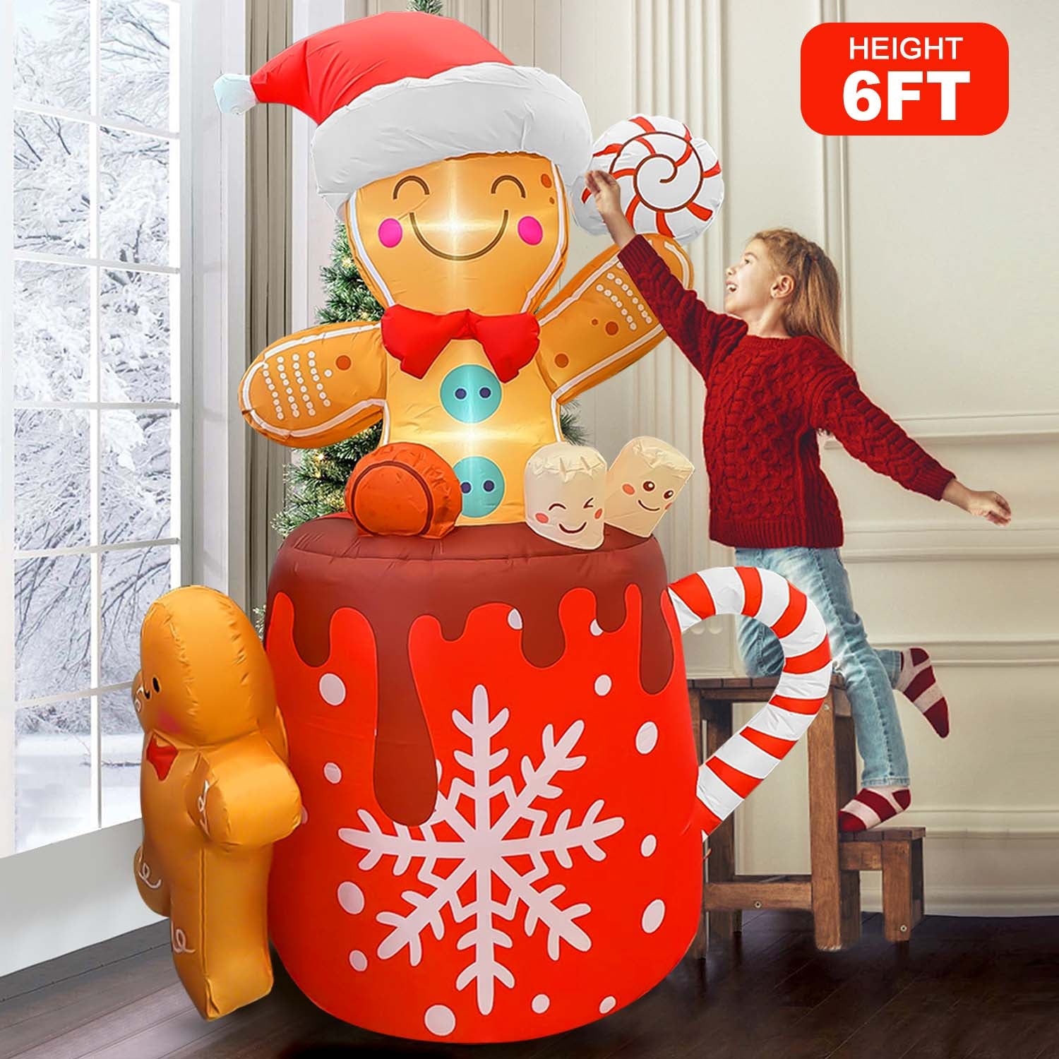 GVDV 6 ft Christmas Inflatables Outdoor Decorations, Christmas Blow up Yard Decorations Gingerbread Man for Garden Lawn Xmas Decor