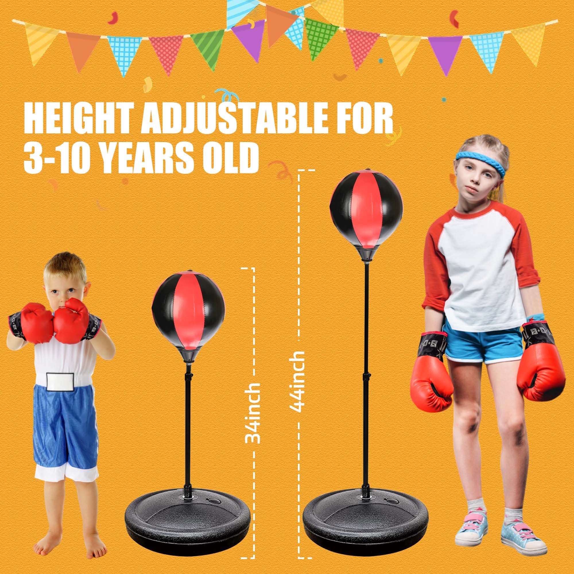 Punching Bag for Kids, 42 Inch Kids Boxing Set with Stand & Boxing Gloves, Height Adjustable Boxing Bag Sport Toy for Boys and Girls Aged 3-10 Years Old, Black & Red