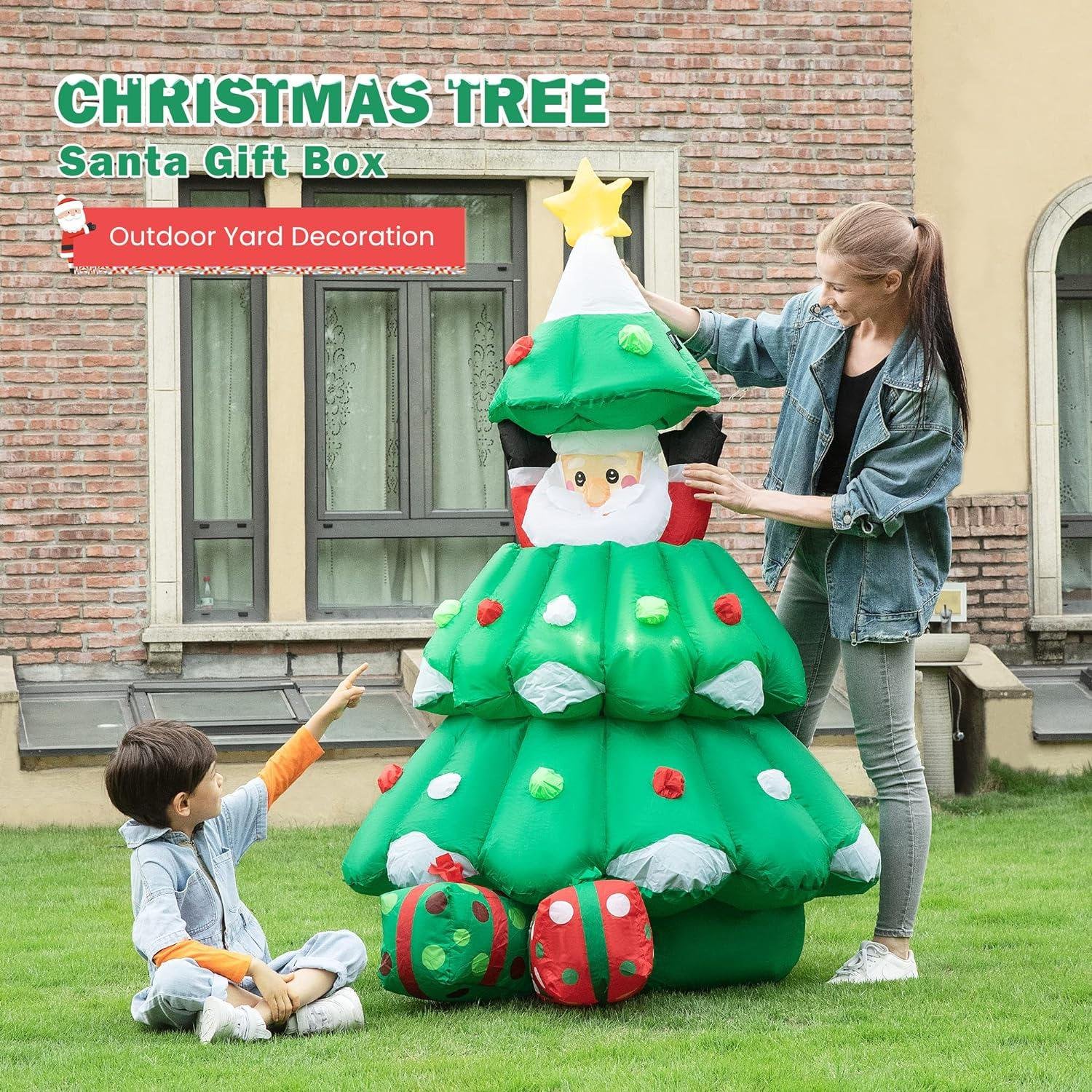 6 ft Inflatable LED Lighted Christmas Tree with Pop up Santa Blow up Outdoor Yard Decoration