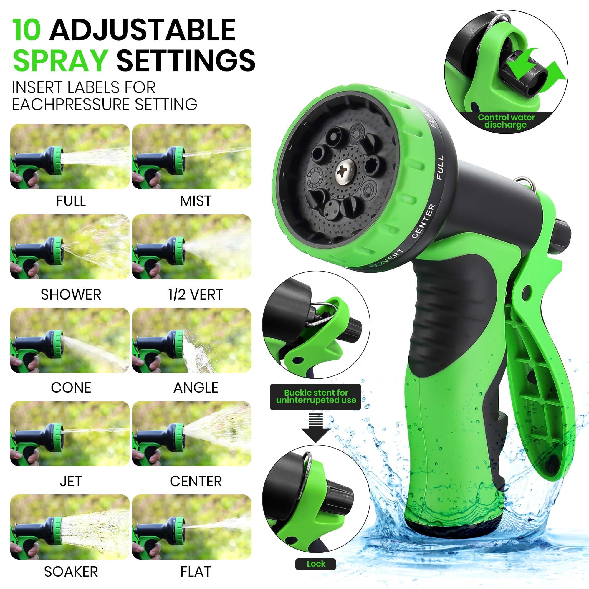 GVDV Garden Hose, 50ft Expandable Water Hose with Spray Nozzle, No-Kink, Leak-Proof, Heavy Duty, 190Psi