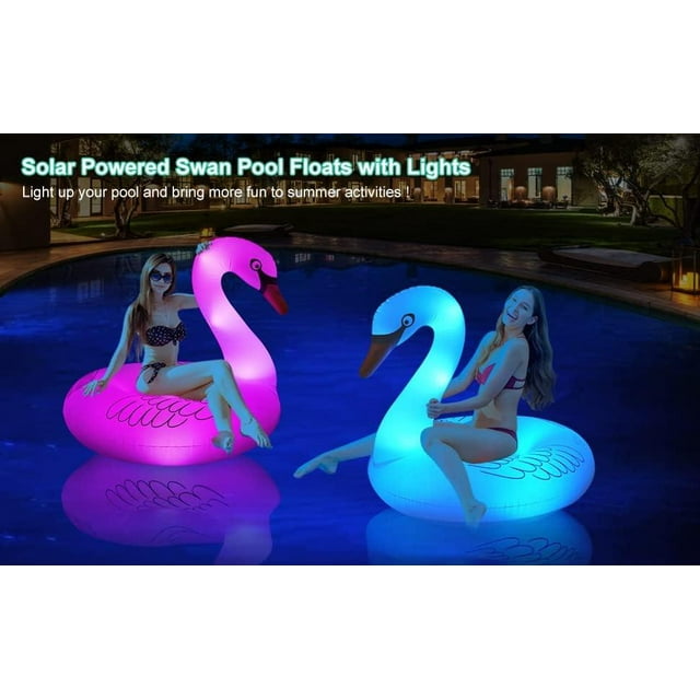 Swan Pool Floats with Solar Powered LED Color Changing Lights, 42'' Large Inflatable Pool Floaties Lake and Beach Floaty Summer Pool Lounge for Adults