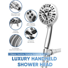 HadinEEon 10-Spray Mode High Pressure Shower Head, Built-in Power Wash, Chrome