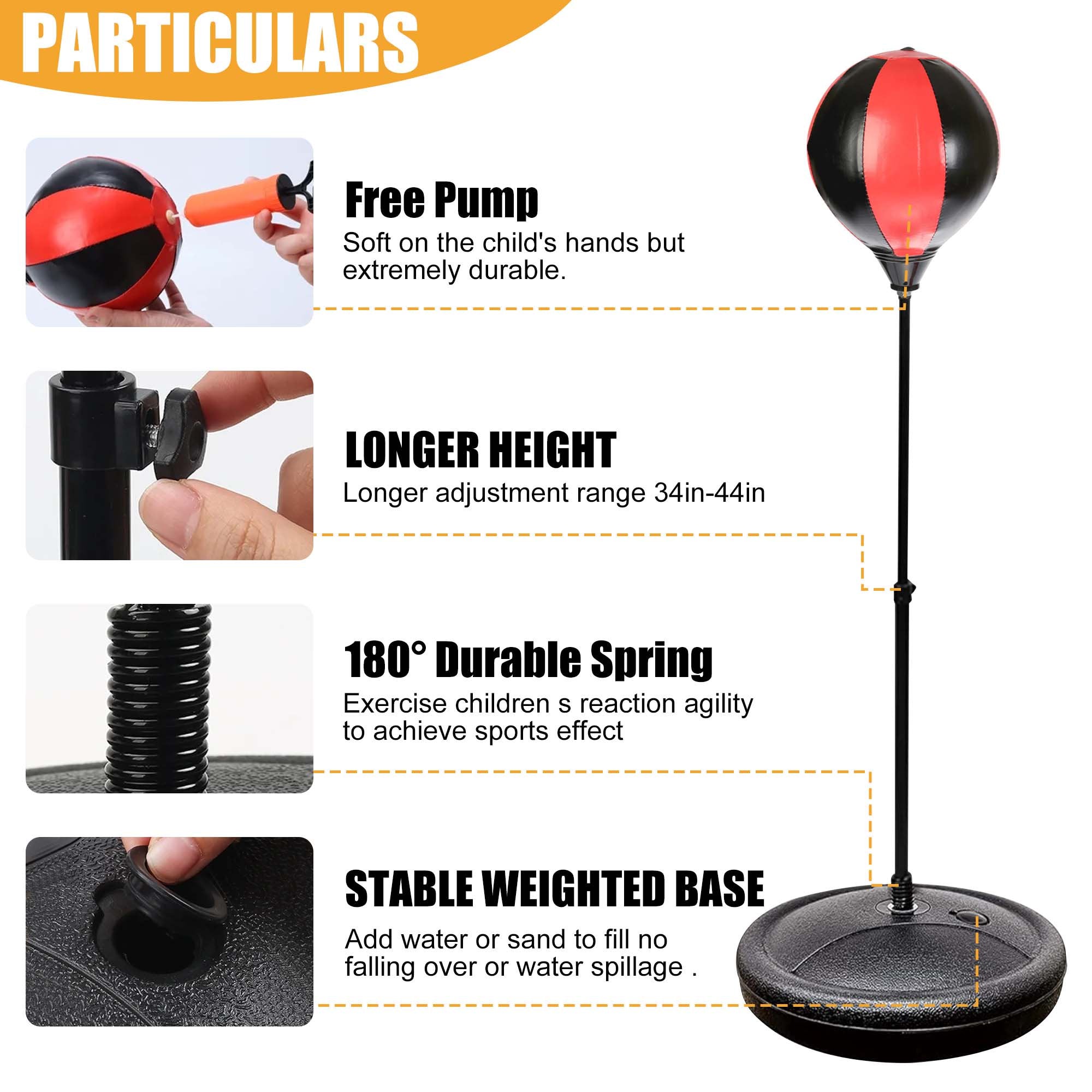 Punching Bag for Kids, 42 Inch Kids Boxing Set with Stand & Boxing Gloves, Height Adjustable Boxing Bag Sport Toy for Boys and Girls Aged 3-10 Years Old, Black & Red