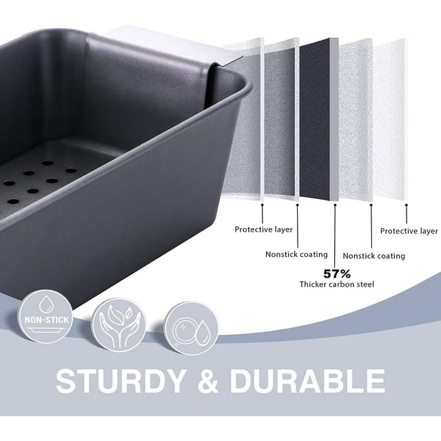 2-in-1 Large Nonstick Meat Loaf Pan with Drain Drip Tray - 10" * 5.7", Healthy Coating (Carbon Steel Gray)