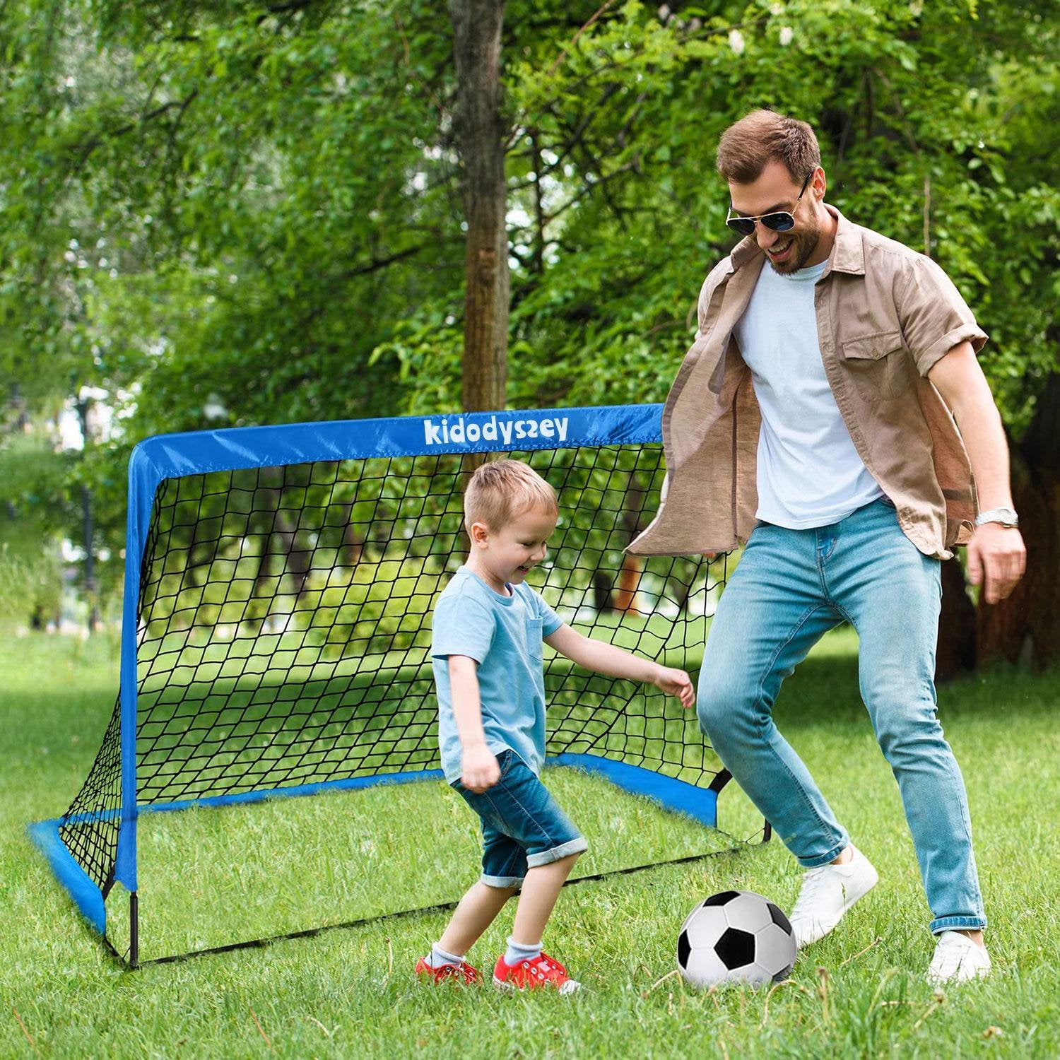 2 Pack 4' x 3' Portable Soccer Goals, Pop Up Soccer Goals for Backyard Training for Kids and Teens, Blue