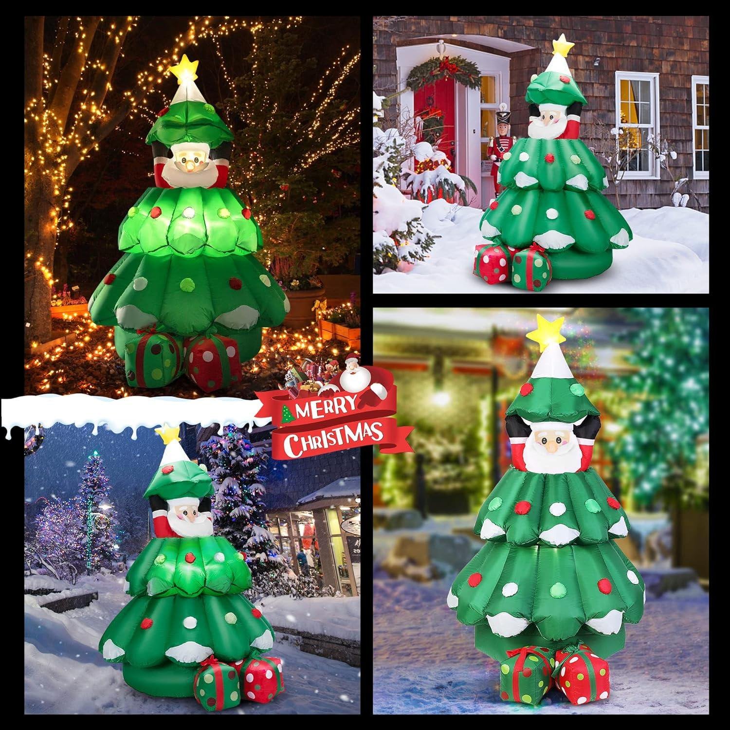 6 ft Inflatable LED Lighted Christmas Tree with Pop up Santa Blow up Outdoor Yard Decoration