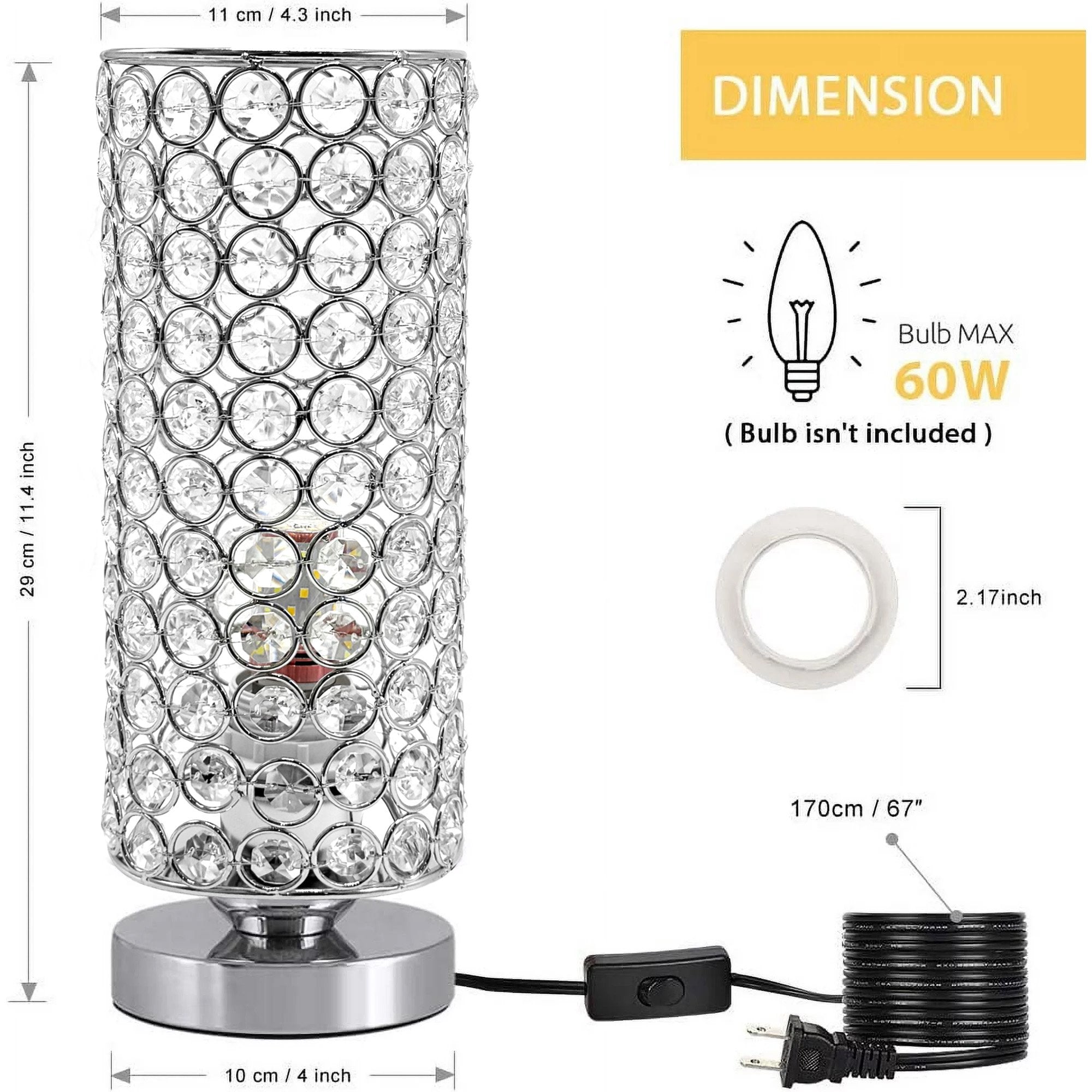 Crystal Table Lamp, HadinEEon Modern Nightstand Lamp with 3 Color Temperatures and Base, Silver