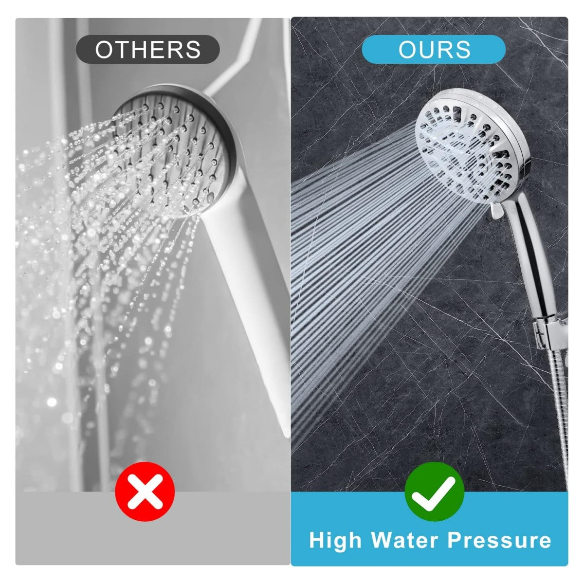 HadinEEon 10-Spray Mode High Pressure Shower Head, Built-in Power Wash, Chrome