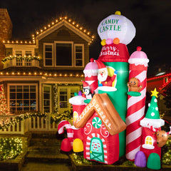 GVDV 10 FT Christmas Inflatable Candy Castle with Santa, Reindeer, Penguin, and Gingerbread - LED Lit Outdoor Yard Decoration, Perfect for Holiday Season