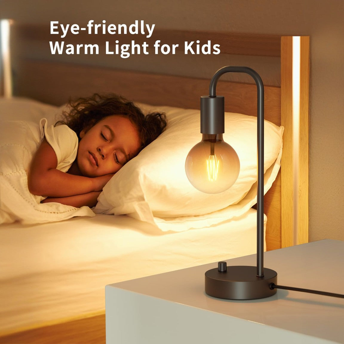 Table Lamp, Fully Dimmable 2700K Warm Light for Bedroom, Kids' Reading, Living Room, Office (Includes G80 Bulb)