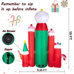 GVDV 10 FT Christmas Inflatable Candy Castle with Santa, Reindeer, Penguin, and Gingerbread - LED Lit Outdoor Yard Decoration, Perfect for Holiday Season